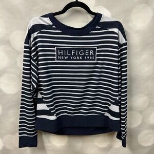 Tommy Hilfiger RARE Embroidered Front Striped Top in Blue and Light Blue